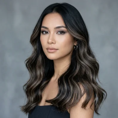 Ash Brown Balayage on Black Hair