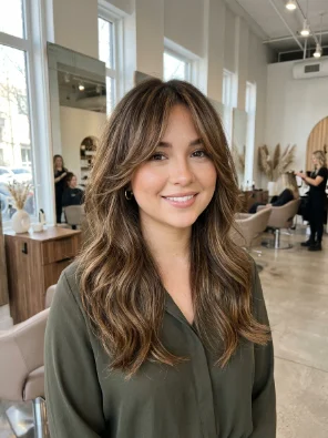 Butterfly Haircut With Bangs for Round Faces