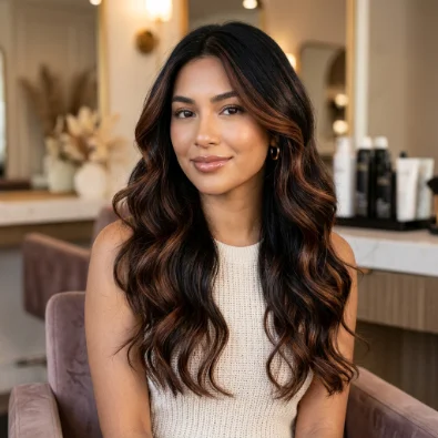 Chestnut Balayage on Black Hair