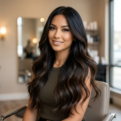 Chocolate Brown Balayage on Black Hair