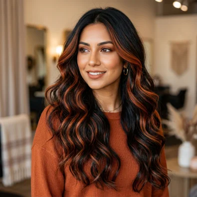 Copper Balayage on Black Hair