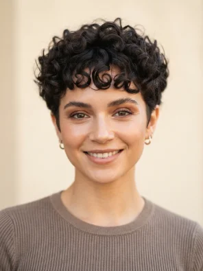 Curly Pixie Cut With Short Bangs