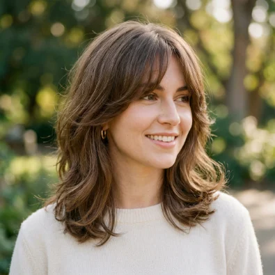 Feathered Lob with Curtain Bangs