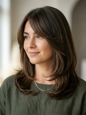 Layered Hush Cut With Side-Swept Bangs