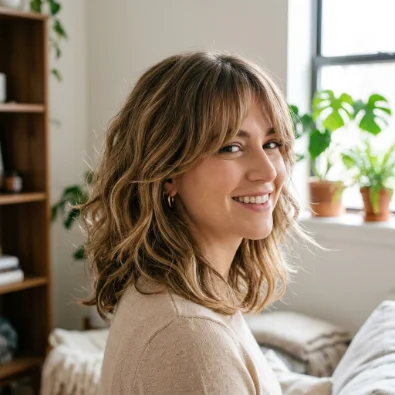 Layered Lob with Curtain Bangs