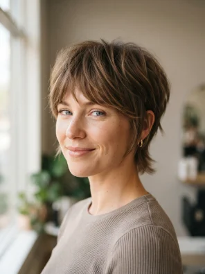 Layered Pixie Cut With Feathered Bangs