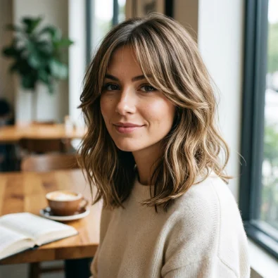 Long Layered Lob with Curtain Bangs