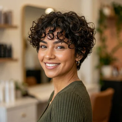Long Pixie Cut with Curly Bangs