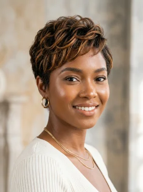 Pixie Cut with Color Highlights