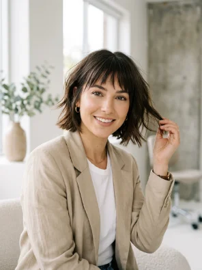 Razor-Cut Bob with Textured Bangs