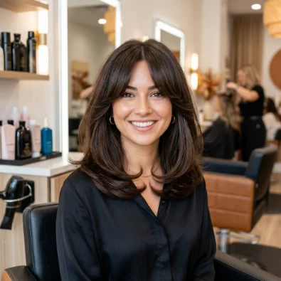 Rounded Lob with Curtain Bangs