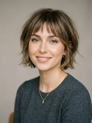 Short Layered Cut with Bottleneck Bangs