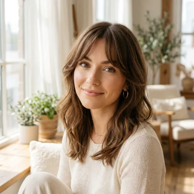 Shoulder-Length Layers with Curtain Bangs
