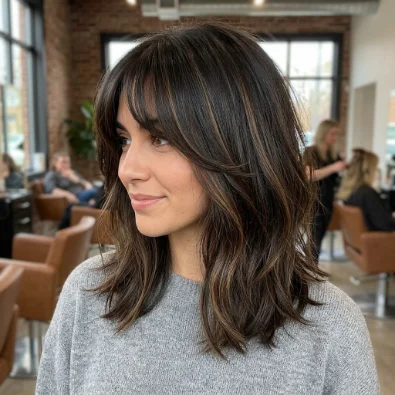 Thick Hair Lob with Curtain Bangs
