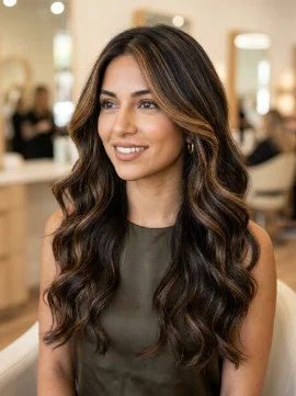 Caramel Partial Highlights for Dark Hair