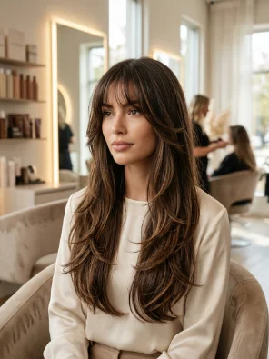 Long Butterfly Haircut With Wispy Bangs