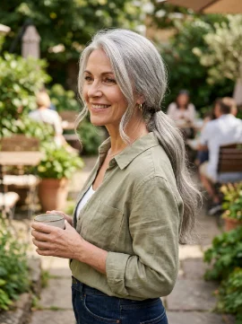 Long Gray Hair in a Low Ponytail