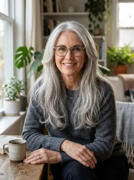Long Gray Hair with Face-Framing Pieces