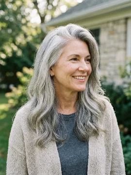 Long Gray Hair with a Side Part