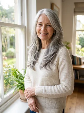 Long Soft Layers for Gray Hair
