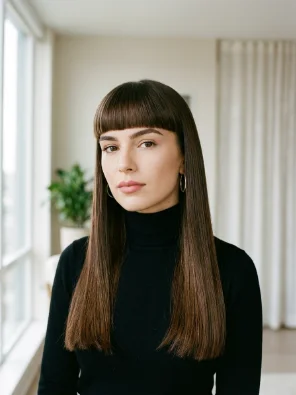 Long Straight Hair With Blunt Bangs