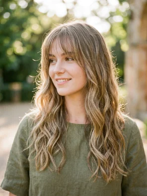 Long Wavy Hair With Wispy Bangs