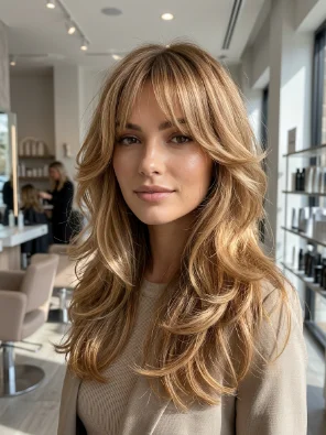 Medium Butterfly Haircut With Bottleneck Bangs