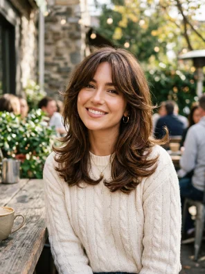 Medium Hair with Curtain Bangs and Flipped Ends