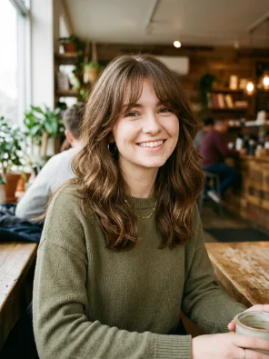 Medium Hair with Curtain Bangs and Invisible Layers