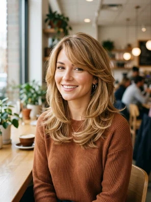 Medium Layers With Side-Swept Bangs