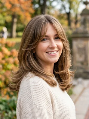 Rounded Medium Layers with Curtain Bangs