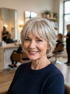 Short Haircut with Feathered Bangs