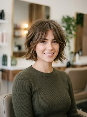 Short Wolf Cut Bob with Curtain Bangs