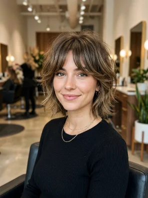 Short Wolf Cut with Bottleneck Bangs