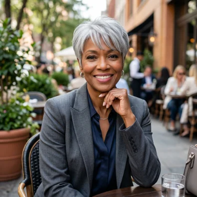 Silver Gray Pixie With Soft Bangs