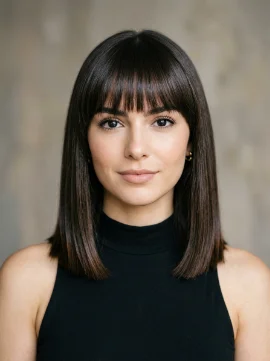 Soft Blunt Lob with Eyebrow-Grazing Bangs