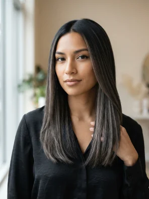 Ash Brown Highlights on Black Hair