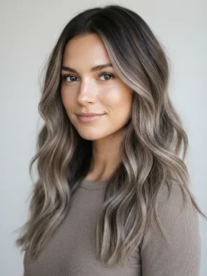 Ash Light Brown Balayage on Dark Hair