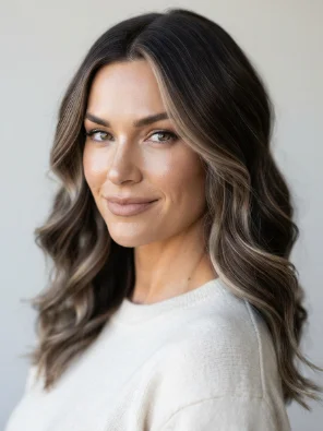 Beige-Brown Highlights on Espresso Hair
