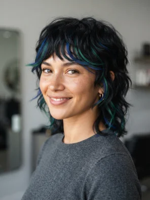 Black Hair With Blue and Green Highlights