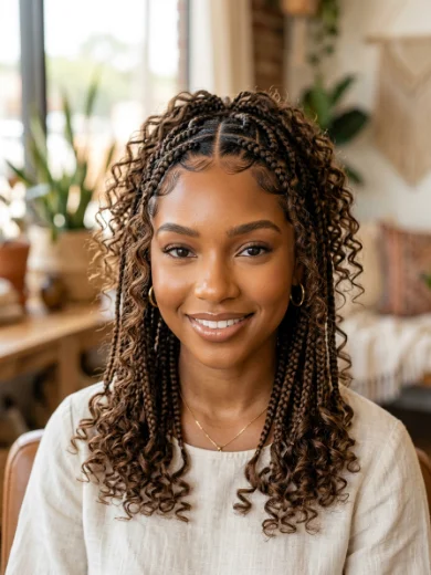 Boho Knotless Braids With Curly Face-Framing Pieces
