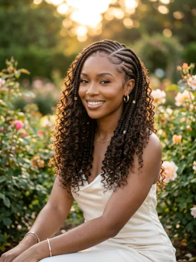 Braided Side Part With Curly Ends
