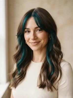 Brown Hair With Deep Teal Face-Framing Pieces