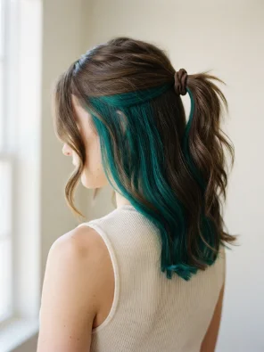 Brown Hair With a Teal Split Underlayer