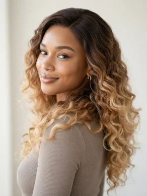 Brown-to-Blonde Ombre Curly Wig