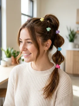 Bubble Ponytail With Mini Clips
