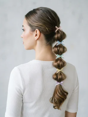 Bubble Ponytail With Small Ribbon Bows