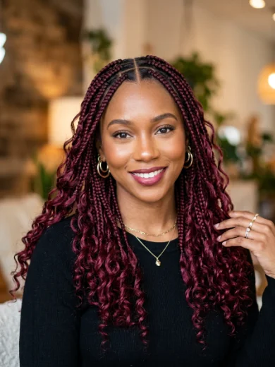 Burgundy Knotless Boho Braids