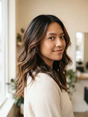 Chestnut Brown Highlights on Black Hair