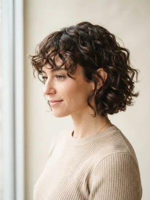 Chin-Length Curly Shag Bob